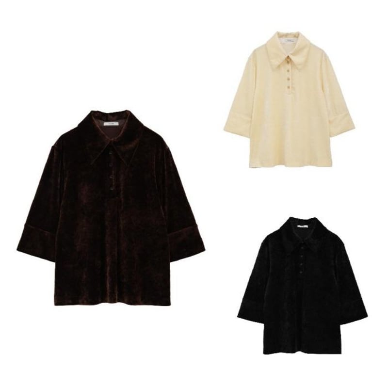 今季◇CLANE◇CRUSHED VELOUR POLO TOPS クラネ CLANE CRUSHED VELOUR POLO TOPS （BLACK
