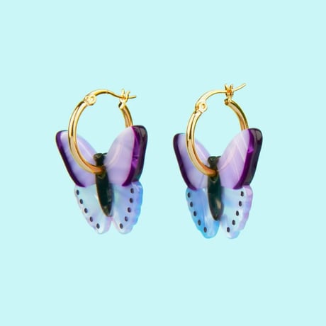 ククシュゼット 正規商品 ピアス 両耳 レディース 虫 個性的 かわいい ギフト 紫色 蝶 イヤリング パープル (pubutterflyear)