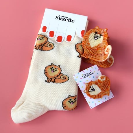 ククシュゼット 正規商品 靴下 レディース おしゃれ かわいい 犬 ギフト フランス Coucou Suzette スピッツ ソックス Spitz Socks クリーム Cream