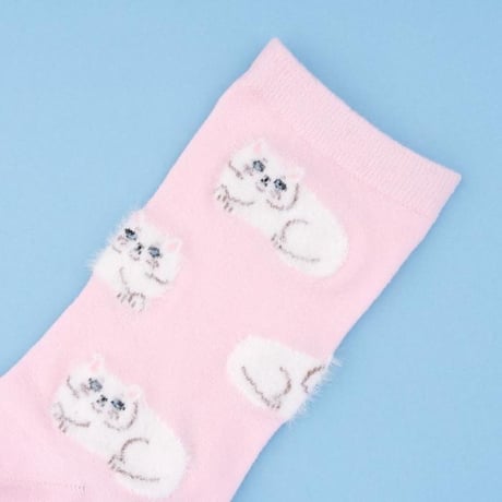 ククシュゼット 正規商品 靴下 レディース かわいい 猫 クルー丈 フランス ギフト Coucou Suzette ペルシャ キャット ソックス Persian Cat Socks ピンク Pink