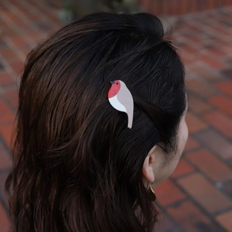 ククシュゼット 正規商品 ヘア アクセ クリップ ピン ヘアピン かわいい 鳥 ウグイス フランス Coucou Suzette コマドリ ヘア クリップ レッド×ベージュ(robinclip)