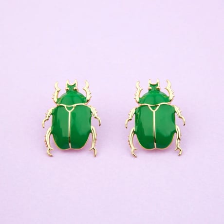 ククシュゼット 正規商品 ピアス 両耳 レディース 虫 個性的 かわいい ギフト カブトムシ ピアス グリーン ( beetleear)