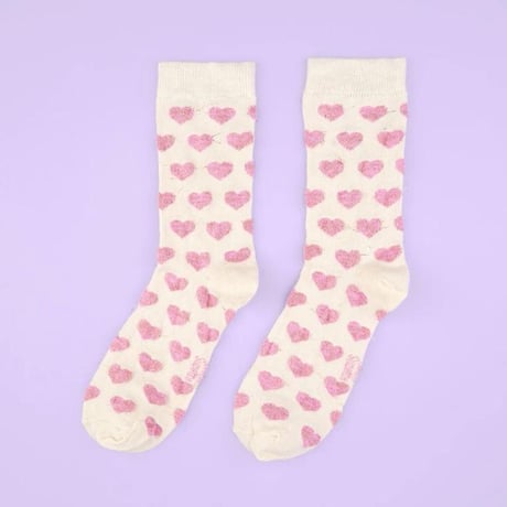 ククシュゼット 正規商品 靴下 レディース かわいい クルー丈 ギフト Coucou Suzette ピンク ハート ソックス Pink Heart Socks ホワイト×ピンク White×Pin