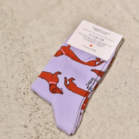 ククシュゼット 正規商品 靴下 レディース メンズ かわいい 犬 クルー丈 Coucou Suzette ダックスフンド ソックス Dachshund Party Socks パープル Purple