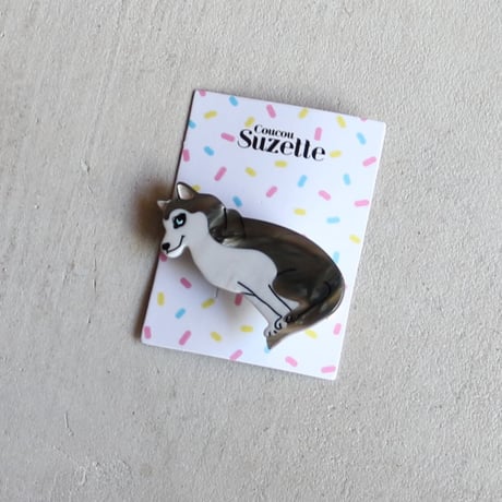 ククシュゼット 正規商品 ヘアアクセ クリップ ピン ヘアピン 犬 フランス Coucou Suzette  ハスキー ヘア クリップ グレー(huskyclip)