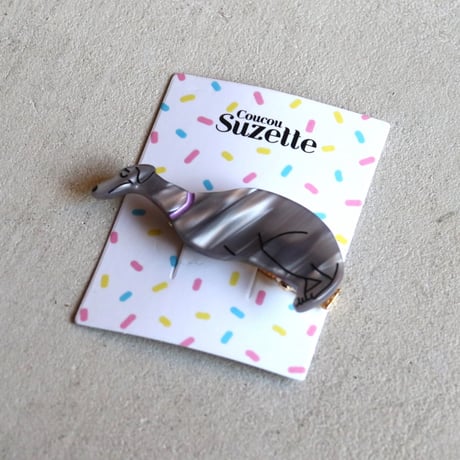ククシュゼット 正規商品 ヘアアクセ クリップ ピン ヘアピン 犬 フランス Coucou Suzette  ウィペット ヘア クリップ グレー(whippetclip)