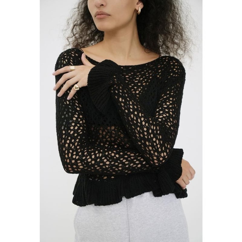 CLANE / BOAT NECK CROCHET KNIT TOPS / 18106201