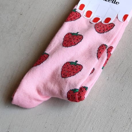 ククシュゼット 正規商品 靴下  かわいい イチゴ クルー丈 Coucou Suzette グリッター ストロベリー ソックス Glittery Strawberry Socks ピンク Pink