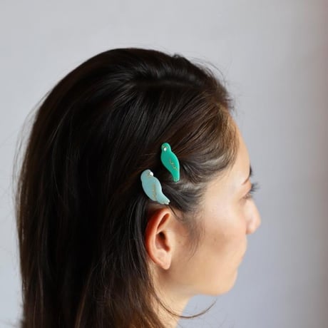 ククシュゼット 正規商品 ヘア アクセ ヘアピン 鳥 Coucou Suzette ラブバード ヘア クリップ セット ブルー×グリーン 2個セット(lovebirdsclipset)