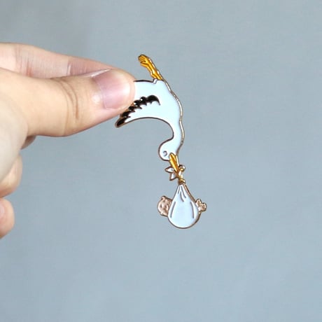 ククシュゼット 正規商品 ピンバッジ ブローチ かわいい おしゃれ フランス Coucou Suzette コウノトリ ピン Stork Pin ホワイトベイビー (whbabypin)