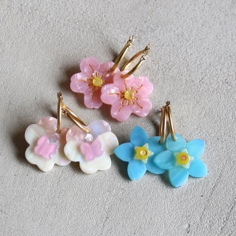 ククシュゼット 正規商品 ピアス レディース 両耳用 花 かわいい フランス ピンク パンジー イヤリング ピンク ( pipansyear)