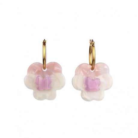 ククシュゼット 正規商品 ピアス レディース 両耳用 花 かわいい フランス ピンク パンジー イヤリング ピンク ( pipansyear)