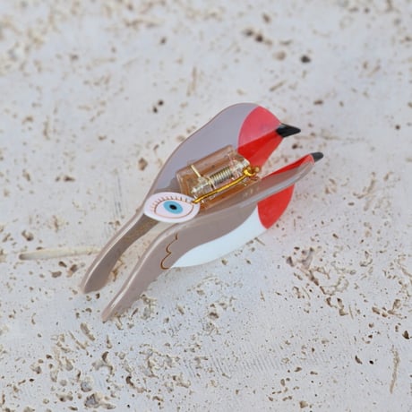 ククシュゼット 正規商品 ヘア アクセ クリップ かわいい 鳥 ウグイス フランス Coucou Suzette  コマドリ ヘア クロー レッド×ベージュ(robinclaw)