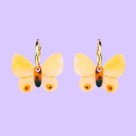 ククシュゼット 正規商品 ピアス 両耳 レディース 虫 個性的 かわいい ギフト 黄色 蝶 イヤリング イエロー ( yebutterflyear)
