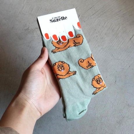 ククシュゼット 正規商品 靴下 レディース おしゃれ かわいい 犬 ギフト Coucou Suzette チャウチャウ ソックス Chow Chow Socks カーキ Khaki