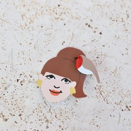 ククシュゼット 正規商品 ヘア アクセ クリップ ピン ヘアピン かわいい 鳥 ウグイス フランス Coucou Suzette コマドリ ヘア クリップ レッド×ベージュ(robinclip)