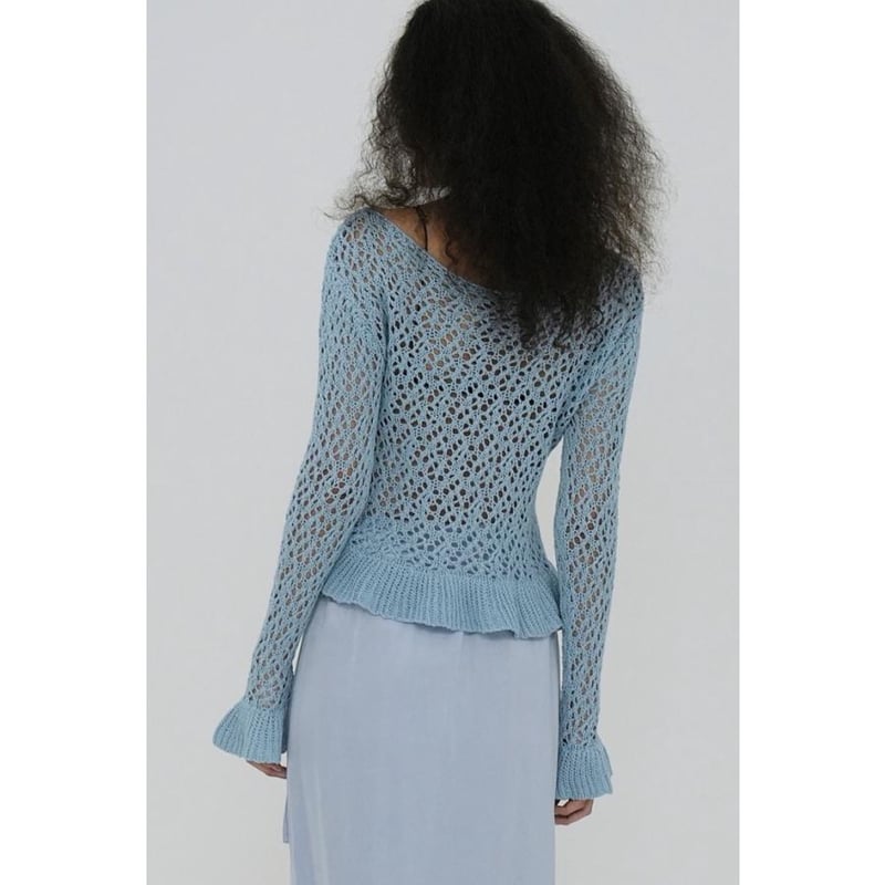 CLANE / BOAT NECK CROCHET KNIT TOPS / 18106201