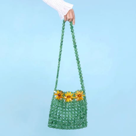 ククシュゼット 正規商品 ビーズ バッグ ショルダー かわいい 花 Coucou Suzette ヒマワリ ビーズ バッグ Sunflower Beaded Bag グリーン Green
