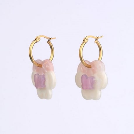 ククシュゼット 正規商品 ピアス レディース 両耳用 花 かわいい フランス ピンク パンジー イヤリング ピンク ( pipansyear)