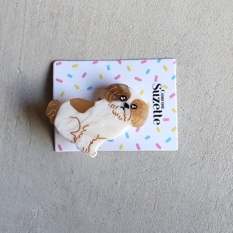 ククシュゼット 正規商品 ヘアアクセ クリップ ピン ヘアピン 犬 フランス Coucou Suzette シーズー ヘア クリップ ホワイト× ベージュ (shihtzuclip)