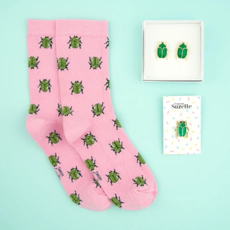 ククシュゼット 正規商品 ピアス 両耳 レディース 虫 個性的 かわいい ギフト カブトムシ ピアス グリーン ( beetleear)