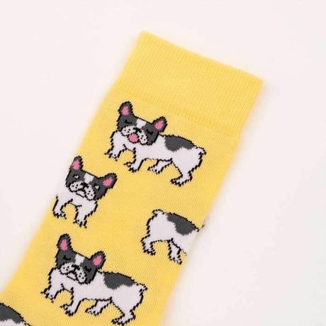 ククシュゼット 正規商品 靴下 レディース かわいい 犬 フランス クルー丈 Coucou Suzette ブルドッグ ソックス French Bulldog Socks イエロー Yellow