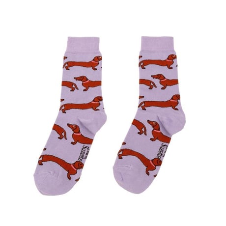 ククシュゼット 正規商品 靴下 レディース メンズ かわいい 犬 クルー丈 Coucou Suzette ダックスフンド ソックス Dachshund Party Socks パープル Purple