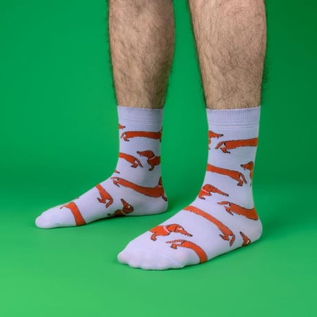 ククシュゼット 正規商品 靴下 レディース メンズ かわいい 犬 クルー丈 Coucou Suzette ダックスフンド ソックス Dachshund Party Socks パープル Purple