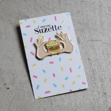 ククシュゼット 正規商品 ピンバッジ ブローチ かわいい おしゃれ フランス 個性的 Coucou Suzette バーガー ピン ホワイト (burgerpin)