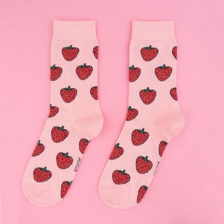 ククシュゼット 正規商品 靴下  かわいい イチゴ クルー丈 Coucou Suzette グリッター ストロベリー ソックス Glittery Strawberry Socks ピンク Pink
