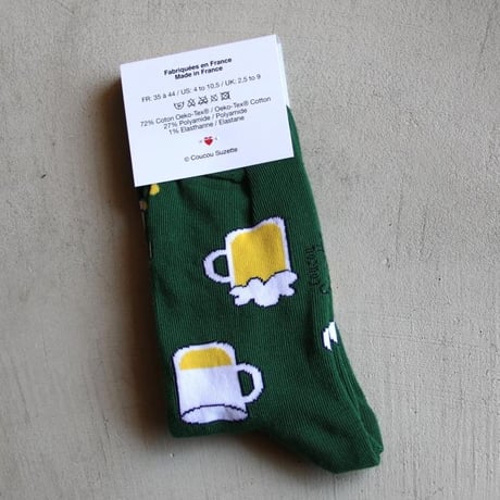 ククシュゼット 正規商品 靴下 おしゃれ 個性的 ビール フランス クルー丈 Coucou Suzette ビール柄 ソックス Beers Socks グリーン Green(beerssocks)