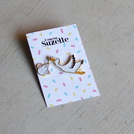 ククシュゼット 正規商品 ピンバッジ ブローチ かわいい おしゃれ フランス Coucou Suzette コウノトリ ピン Stork Pin ホワイトベイビー (whbabypin)