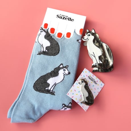 ククシュゼット 正規商品 ヘア アクセ クリップ 犬 Coucou Suzette ハスキー ヘア クロー グレー (huskyclaw)