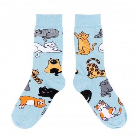 ククシュゼット 正規商品 靴下 レディース かわいい 猫 フランス クルー丈 Coucou Suzette ニャオ キャット ソックス Meow Socks スカイブルー Sky Blue