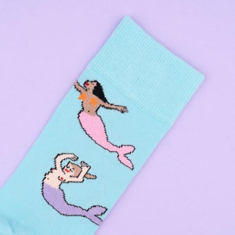 ククシュゼット 正規商品 靴下 レディース かわいい 海 夏 人魚 個性的 クルー丈 Coucou Suzette マーメイド ソックス Mermaids Socks スカイブルー Sky Blue