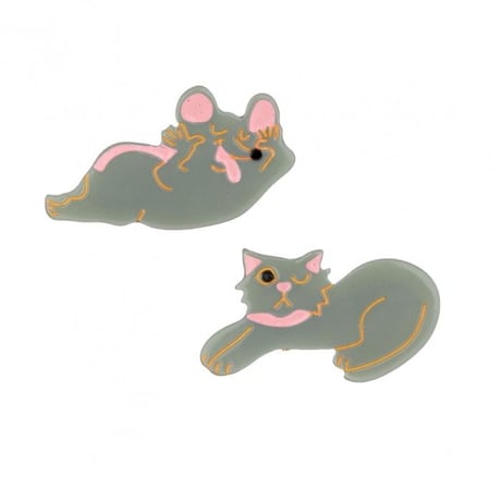 ククシュゼット 正規商品 ヘアアクセ クリップ ピン かわいい Coucou Suzette ネズミ&猫 ヘア クリップ グレー Grey 2個セット(mandcatclip)