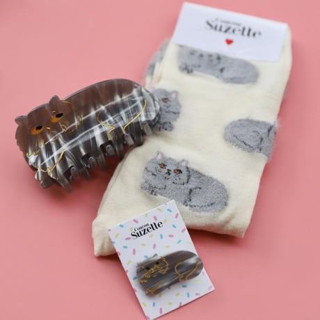 ククシュゼット 正規商品 靴下 レディース かわいい 猫 クルー丈 Coucou Suzette シュゼット ペルシャ ネコ ソックス Suzette Cat Socks クリーム Cream