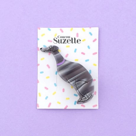 ククシュゼット 正規商品 ヘアアクセ クリップ ピン ヘアピン 犬 フランス Coucou Suzette  ウィペット ヘア クリップ グレー(whippetclip)