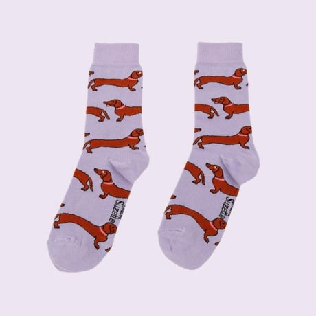 ククシュゼット 正規商品 靴下 レディース メンズ かわいい 犬 クルー丈 Coucou Suzette ダックスフンド ソックス Dachshund Party Socks パープル Purple
