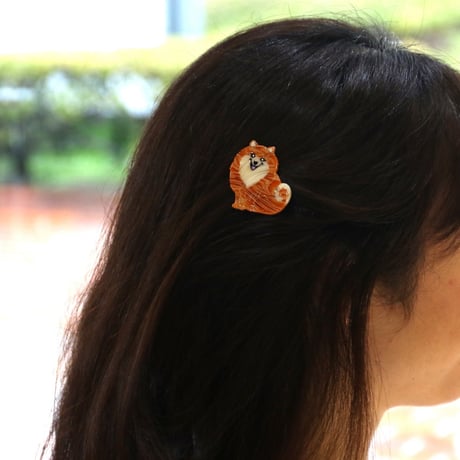 ククシュゼット 正規商品 ヘアアクセ クリップ ピン ヘアピン 犬 フランス Coucou Suzette スピッツ ヘア クリップ ブラウン (spitzclip)