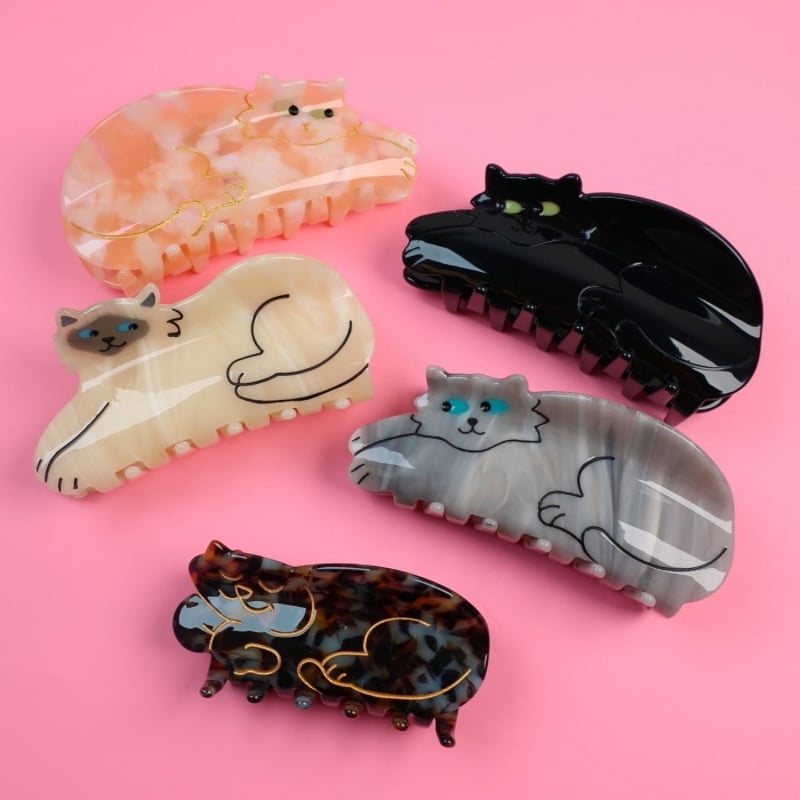 ククシュゼット 正規商品 ヘア アクセ クリップ かわいい 猫 黒
