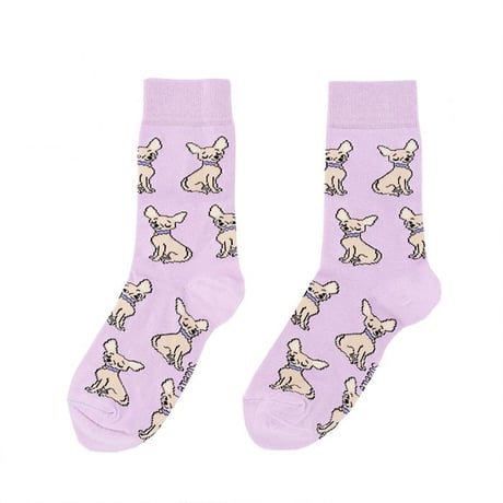 ククシュゼット 正規商品 靴下 レディース かわいい 犬 フランス クルー丈 Coucou Suzette チワワ ソックス Chihuahua Socks パープル Purple