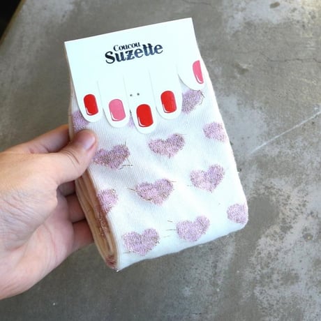 ククシュゼット 正規商品 靴下 レディース かわいい クルー丈 ギフト Coucou Suzette ピンク ハート ソックス Pink Heart Socks ホワイト×ピンク White×Pin