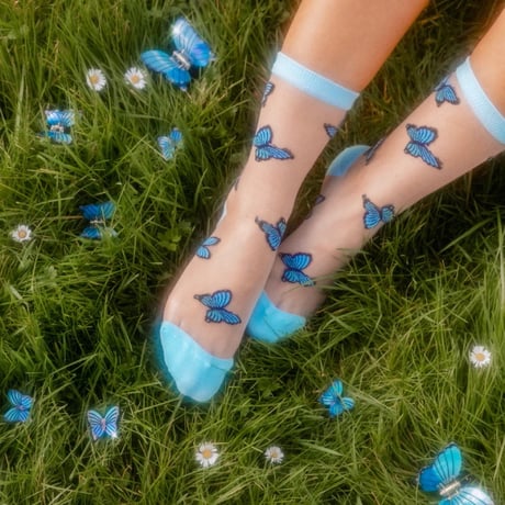 Coucou Suzett / ブルー バタフライ シアー ソックス / blbutterflyshsocks