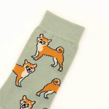 ククシュゼット 正規商品 靴下 レディース おしゃれ かわいい 犬 柴犬 フランス クルー丈 Coucou Suzette シバ ソックス Shiba Socks カーキ Khaki
