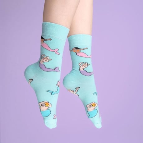 ククシュゼット 正規商品 靴下 レディース かわいい 海 夏 人魚 個性的 クルー丈 Coucou Suzette マーメイド ソックス Mermaids Socks スカイブルー Sky Blue
