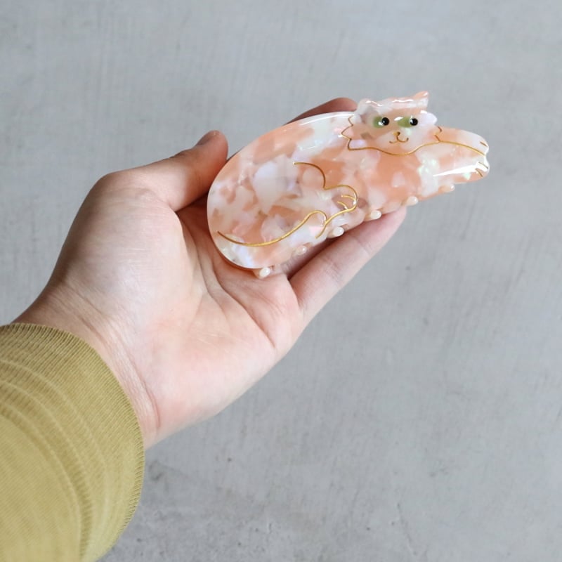 ククシュゼット 正規商品 ヘア アクセ クリップ かわいい 猫 トラ猫 茶