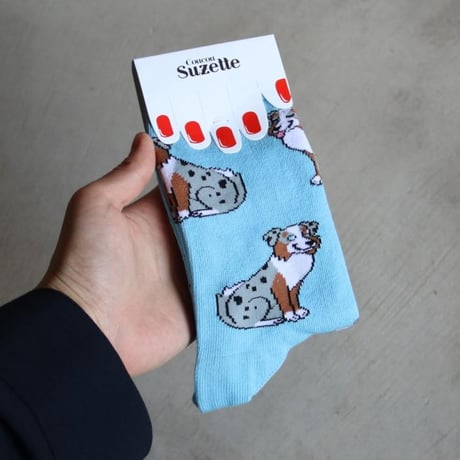 ククシュゼット 正規商品 靴下 レディース 犬 フランス ギフト Coucou Suzette オーストラリアン シェパード ソックス Australian Shepherd Socks スカイブルー