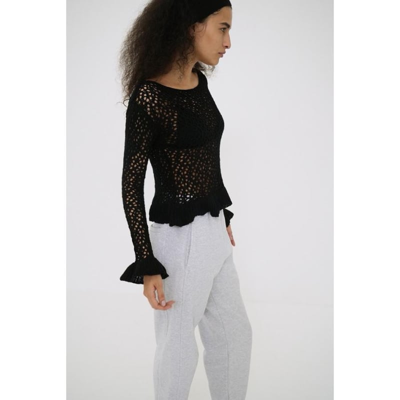 CLANE / BOAT NECK CROCHET KNIT TOPS / 18106201