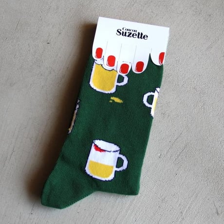 ククシュゼット 正規商品 靴下 おしゃれ 個性的 ビール フランス クルー丈 Coucou Suzette ビール柄 ソックス Beers Socks グリーン Green(beerssocks)